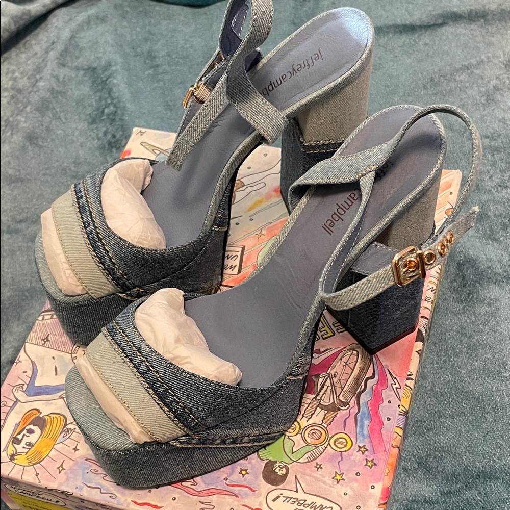 Jeffrey Campbell Girlfriend Blue Denim Platform Heels - Picture 3 of 8